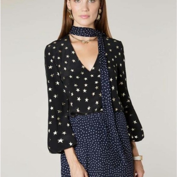 RIXO Tops - Rixo London: Angie Long Sleeve Star Print Blouse. Size Small. Tie Neck.